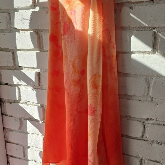 spaghetti Strap Orange Floral Slip Dress with draped hem Y2K - Picture 7 of 7